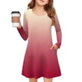 thumbnail image 2 of Drmagiyhm Long Sleeve Dresses for Girls 2025 Size 10-12 Crew Neck Twirly Dresses Cute Gradient A-Line Dress Boho Chiffon Midi Dress Deep Red 9-10 Years, 2 of 5