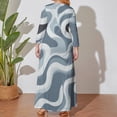 thumbnail image 4 of Large Size Abstract Blue Wavy Pattern Design Long Sleeved Dress Women Dress for Parties Elegant Chic Evening Dresses, 4 of 7
