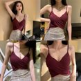 thumbnail image 6 of ZUARFY Women Sexy Criss-Cross Wrap Front Camisole Deep V-Neck Ribbed Spaghetti Strap Crop Top Solid Color Padded Bralette Vest, 6 of 19