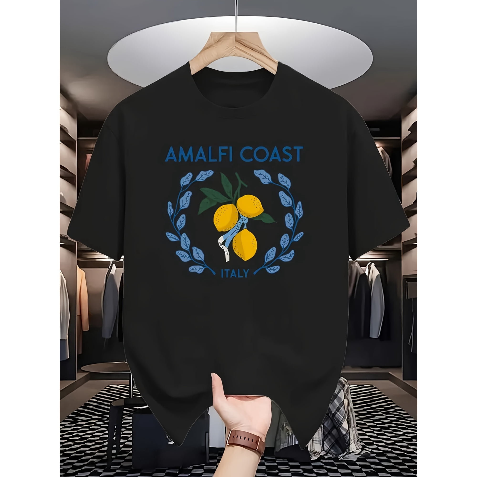 Amalfi Coast Italy Lemon Wreath Graphic Vintage Style Unisex Casual Summer Vacation Travel Souvenir Gift Cotton Men's Women's Tee Shirt