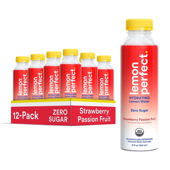Lemon Perfect, Organic Cold-Pressed Lemon Water, Squeezed from Real Fruit, Flavored Water, Sugar-Free, Keto Certified, No Artificial Ingredients, Strawberry Passion Fruit (12-Pack)