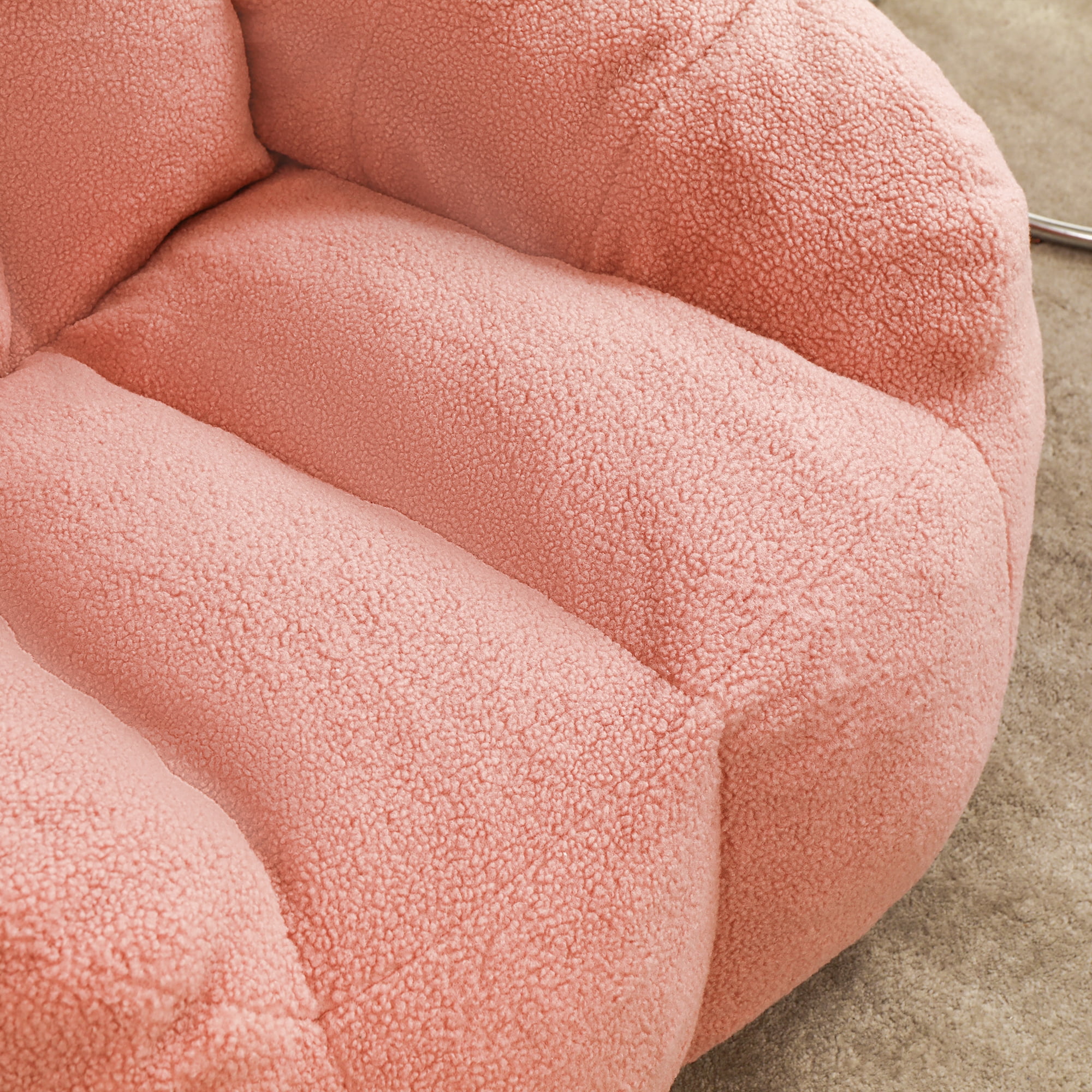 Oversized Bean Bag Chair, Faux Fur Memory Foam Bean Bag Sofa with Tufted Design and High-Density Filling, Large Fluffy Floor Chair for Living Room, Dorm, Game Room, Pink