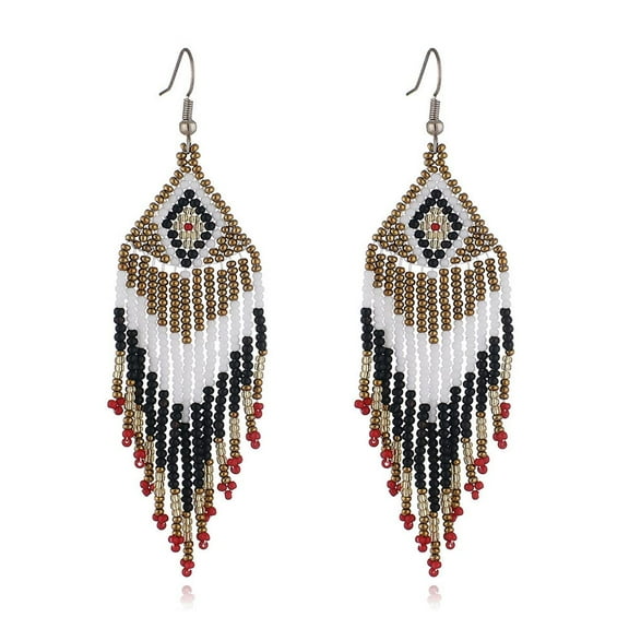 Native Seed Beads Earrings for Women,Boho Ethnic Fringe Dangle Drop Earrings,Colorful Bohemian Handmade Long Beaded Tassel Earrings,Multi-color Funky Fashion Chandelier Statement Jewelry