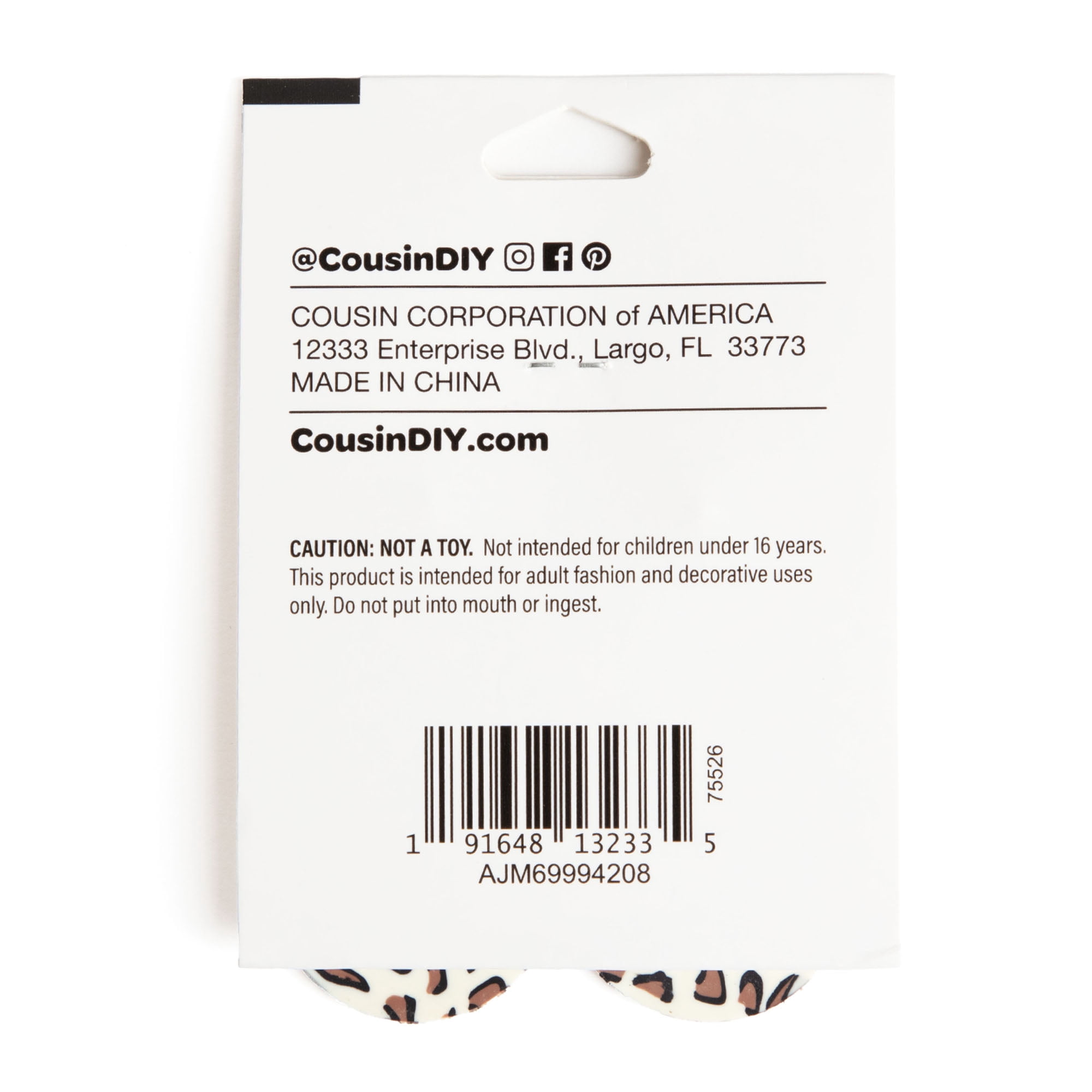 (2 pack) Cousin DIY Cheetah Print Jewelry Dangle Accents, Polymer Clay/Metal, 2 Piece Set, Unisex, Adults