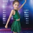 thumbnail image 2 of CAICJ98 Girls Metallic Crop Tops with Shiny Pleated Skirt 2 Pcs Set Kids Sleeveless Sparkly Dance Disco Outfits (Dark Green,7-8 Years), 2 of 5