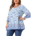 thumbnail image 4 of Agnes Orinda Women's Plus Size School College Bohe Tops Floral Print V Neck 3/4 Sleeve Dressy Top Casual Work Tunic Blouses 4X Sky Blue, 4 of 6