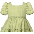 thumbnail image 4 of Girls Green Ruffle Layer Square Loose Fit Puff Short Sleeve Summer Casual 6 Years, 4 of 6