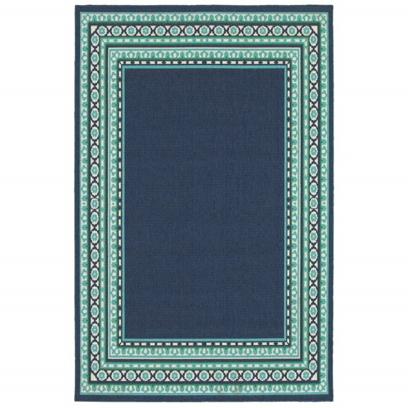 4â€™x6â€™ Navy and Green Geometric Indoor Outdoor Area Rug