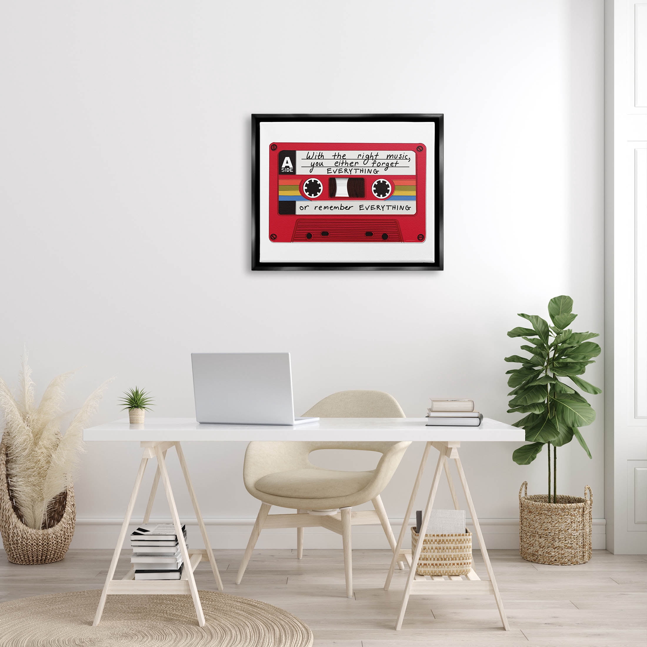 With The Right Music Vintage Cassette Inspirational Graphic Art Jet Black Framed Art Print Wall Art