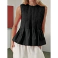 thumbnail image 4 of Womens Summer Pleated Peplum Sleeveless Blouse Tank Tops Round Neck Y2K Babydoll Blouse Shirt Black XL, 4 of 7