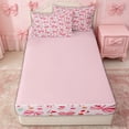 thumbnail image 4 of Erosebridal Kawaii Striped Bow Zipper Twin Comforter Sets with Fitted Sheet and 2 Pillowcases for Adults, Red Floral Ribbon Zipper Bedding Set, Pink Reversible, 4-Piece, 4 of 7