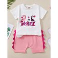 thumbnail image 3 of Suealasg Toddler Baby Girl Boy Birthday Outfit Short Sleeve Dinosaur Print T-Shirt Elastic Waist Shorts 1T 2T 3T 4T Kids Summer Clothes Set, 3 of 7