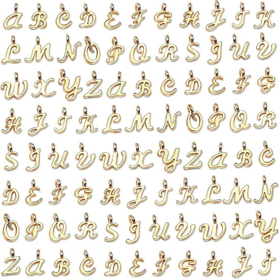 ZYHH Gold Letter Charms Jewelry Making Kit | 156 Pcs Alphabet A-Z Pendants with 200 Open Jump Rings | for DIY Bracelet Necklace Crafts