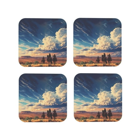 

Tideii Western Desert Cloud Cowboy for Leather Coasters 4 Pieces Anti-fouling and Anti-scalding Decorative Coasters Suitable for Restaurants Kitchens Coffee Shops-Square