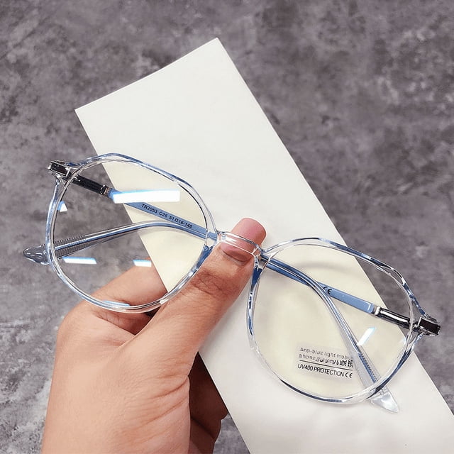 Gafas de protección ocular con marco redondo irregular, color del marco, marco óptico transparente, antiluz azul