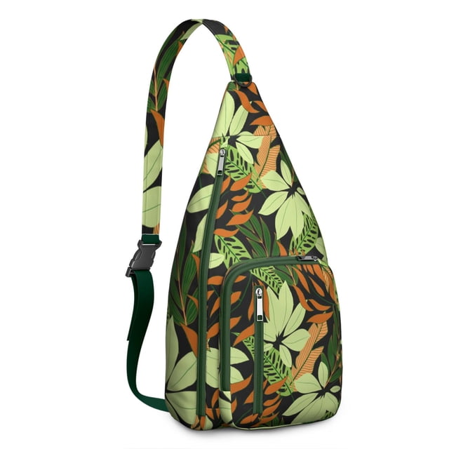Jungle Floral Sling Backpack - Exotic Monstera & Flowers Design Crossbody Bag, Fashionable Pack