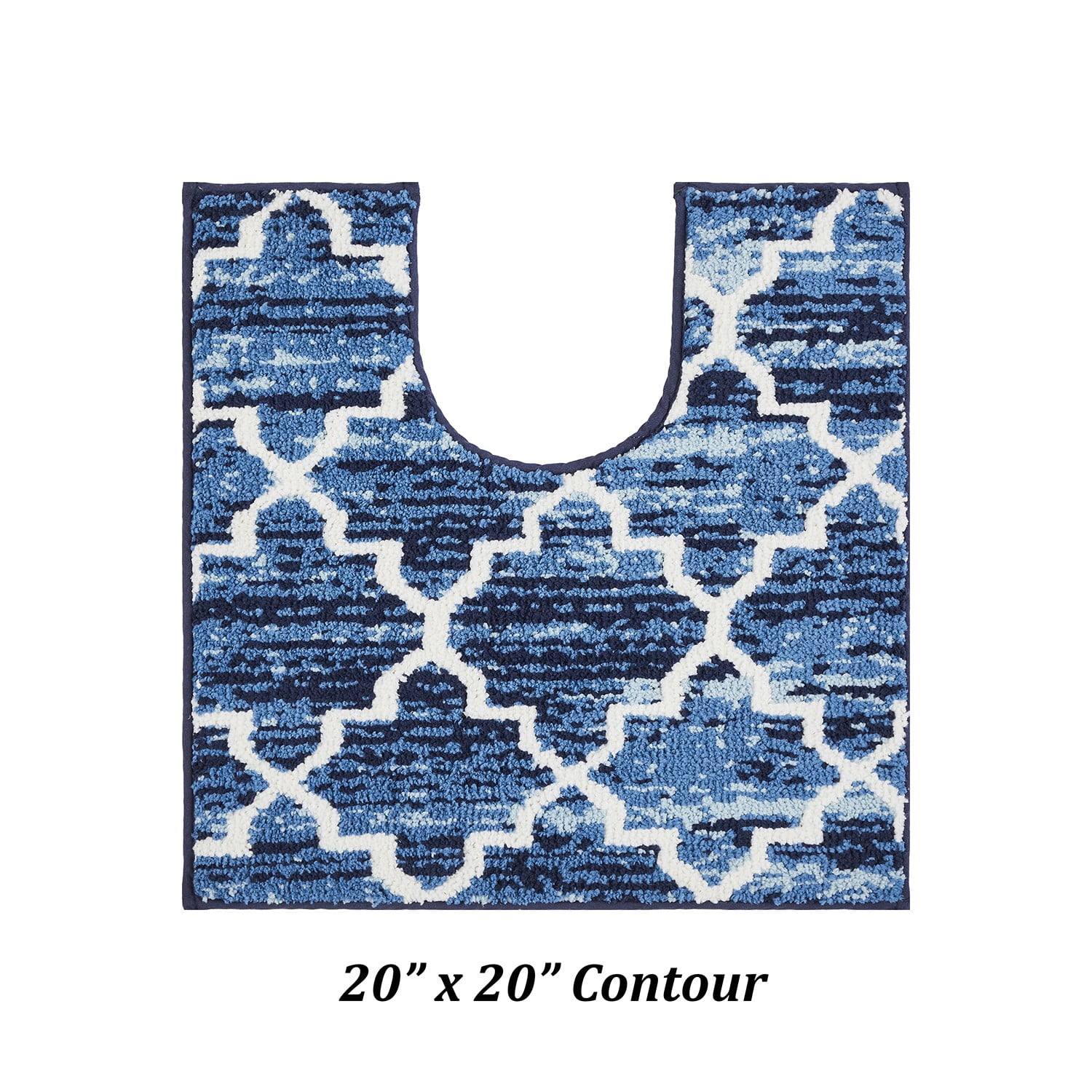 Better Trends 20" x 20" Contour Bathroom Rug, 100% Cotton, Soft, Water Absorbent, Non-Slip Toilet Base Mat, Machine Washable, Rugs for Bathroom – Savio Collection - Blue