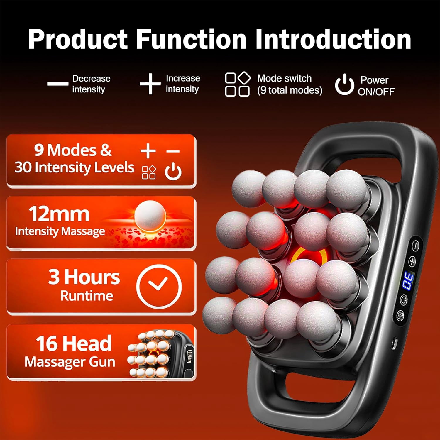 16-Head Massage Gun Set, Deep Tissue Percussion Massager with 3 Modes & 30 Intensities,Quiet Muscle Massage Gun for Back,Shoulders, Legs, Foot, Body Muscle Pain Relief