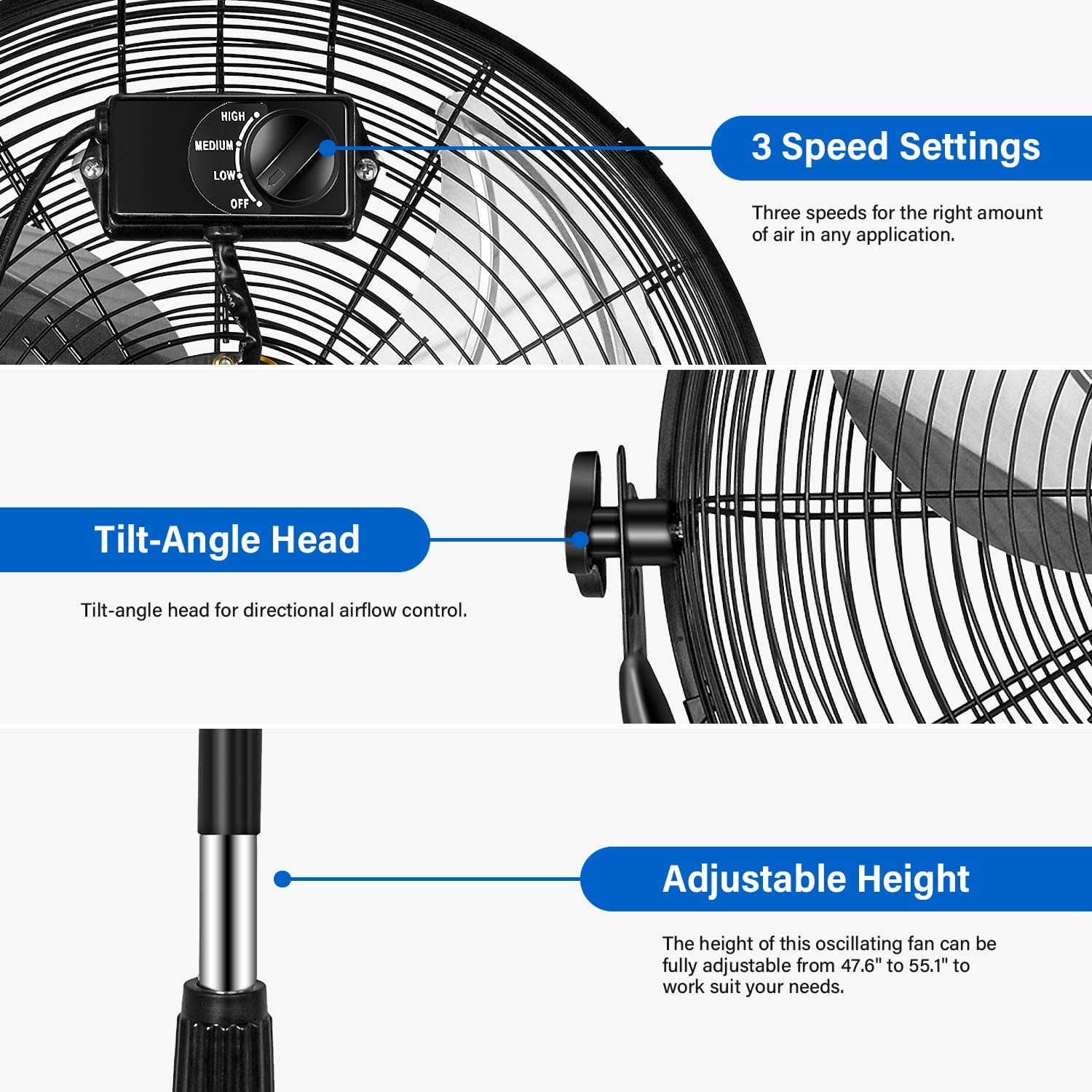 Simple Deluxe 20 inch Pedestal Stand Fan, High Velocity, Heavy