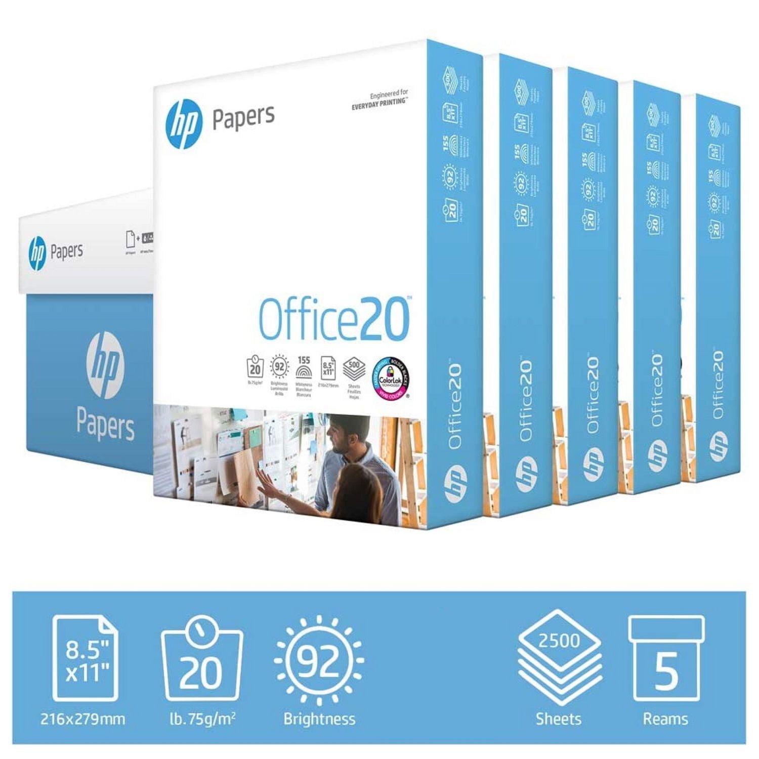 HP Printer Paper 8.5x11 Office 20 lb 1 Ream 500 Sheets 92 Bright Made in USA FSC Certified Copy Paper HP Compatible 172160R