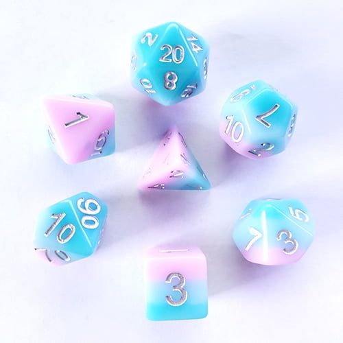 Galactic Dice Premium Dice Sets - Lover's Whisper (Blue, Pink, & Silver) Acrylic Set of 7 Dice