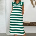 thumbnail image 2 of Vestido de Verano para las Mujeres, Bolsillo sin Mangas Cuello Turndown Vestido de la Mitad de la Ternera, Moda Poliéster Casual, 2 of 9