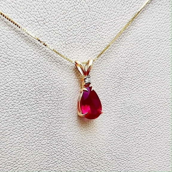 2Ct Pear Cut Lab Created Red Ruby Solitaire Women Pendant 14K Yellow Gold Plated