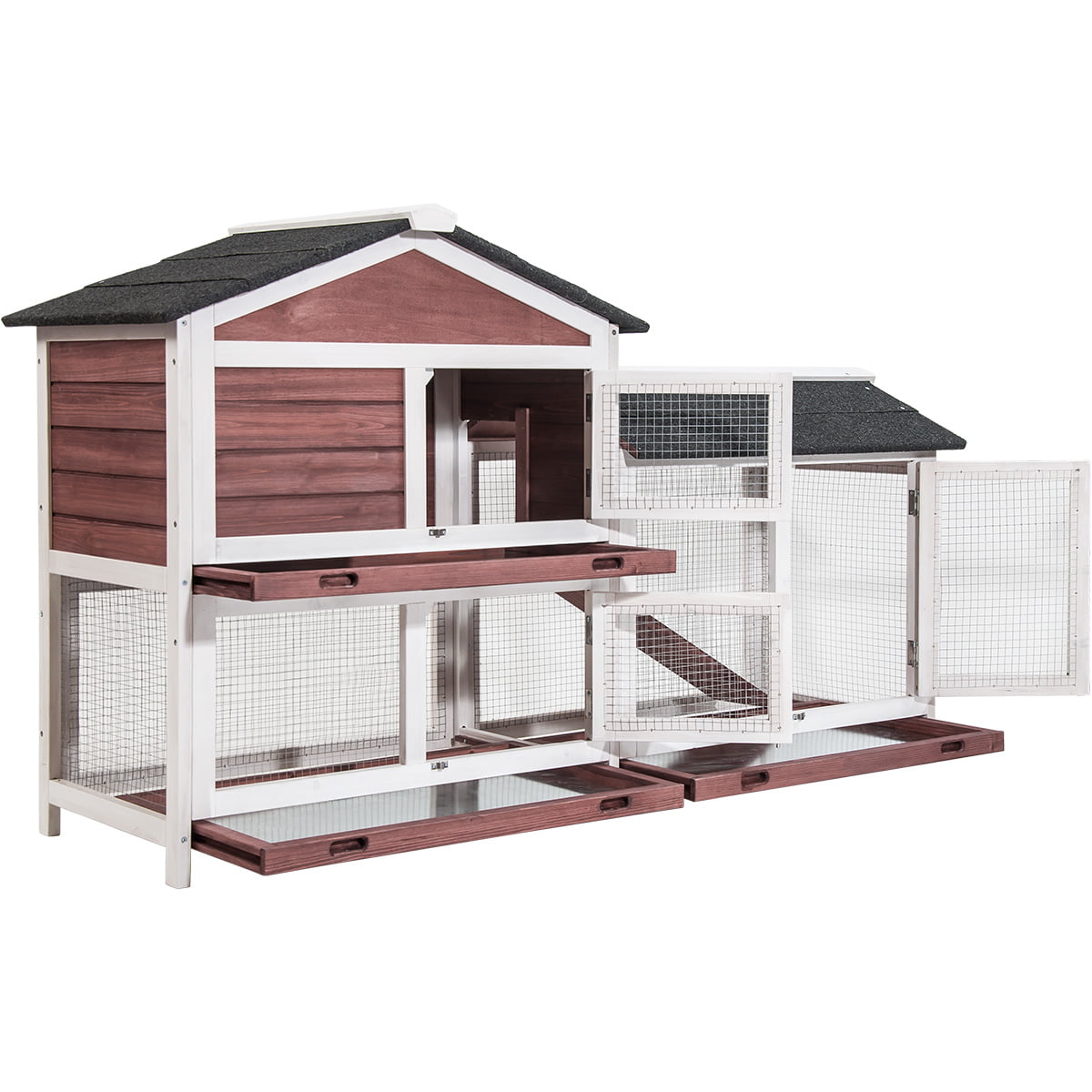 Moonvvin Two Floors 62 Wooden Outdoor Indoor Roof Waterproof Bunny Hutch Rabbit Cage Guinea Pig Coop PET House 