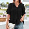thumbnail image 7 of Summer Blouses Fashion Sawvnm Women V-Neck Sleeve Button-Front Ruffled Hem Solid Loose Casual Blouse Gifts for Women Black S, 7 of 7