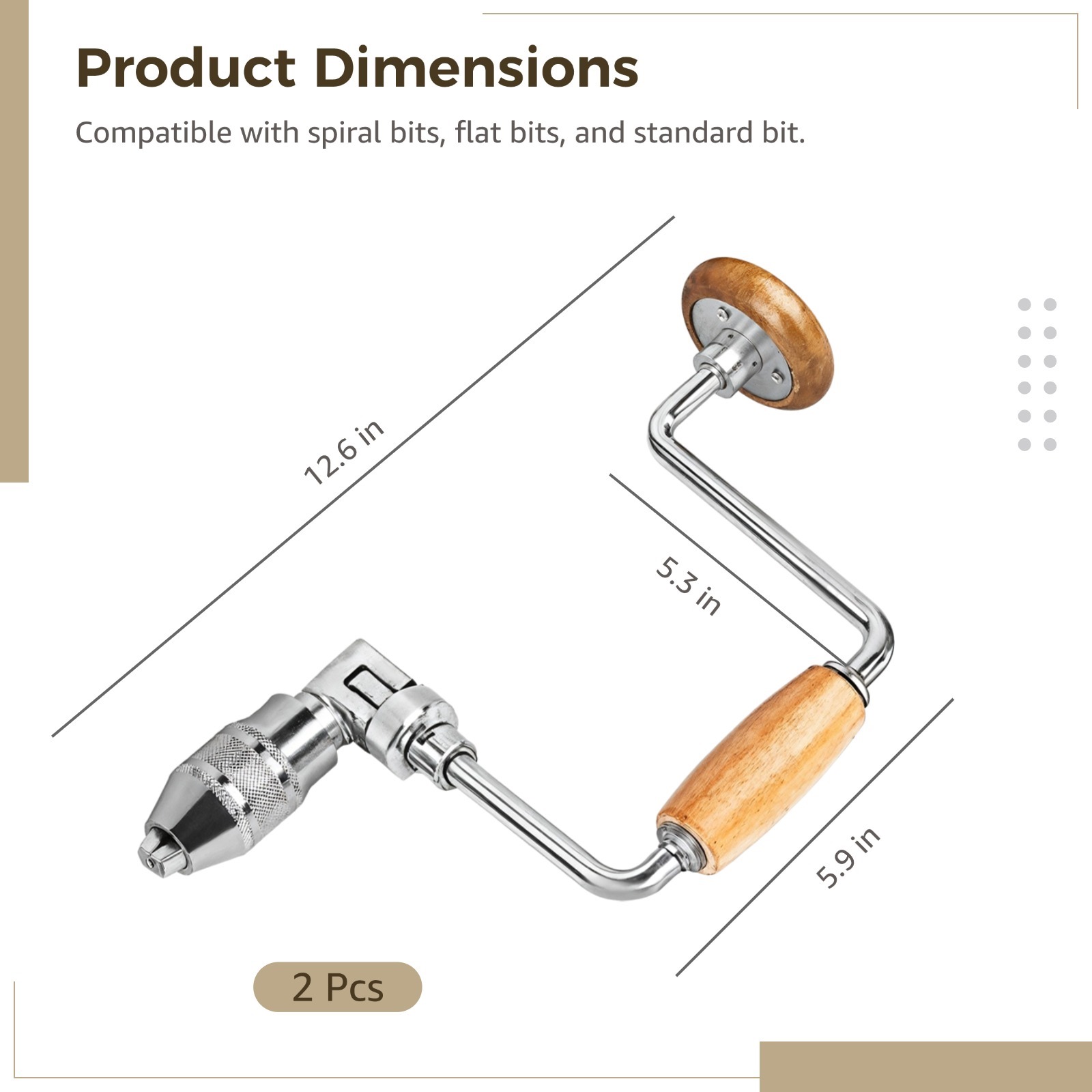 2 Pcs Carpenters Bit Braces, Hand Crank Drills with 4-Jaw Chucks & Handles, Swing Bit Braces, Non-slip Manual Hand Drills for Woodworking