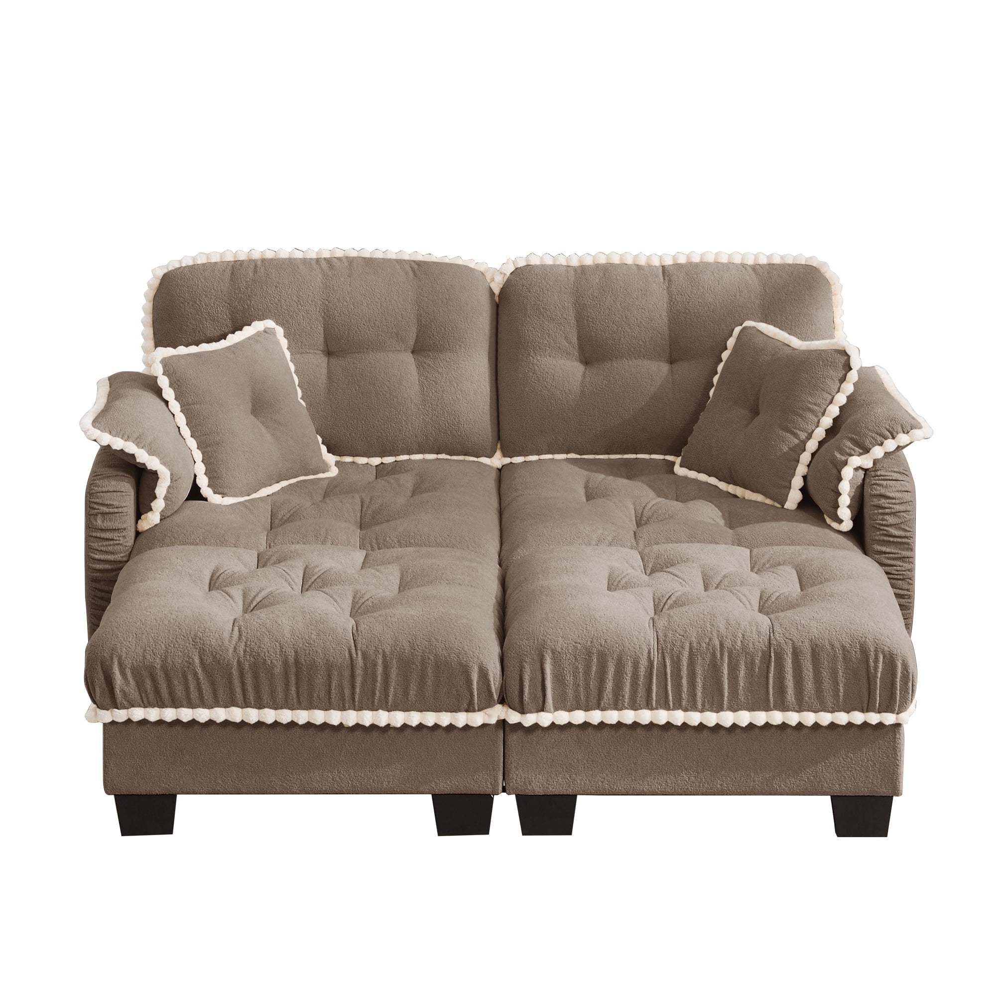 Aenkyo 70" Chenille Modular Sectional Sofa with 2 Ottomans, 23.8" Deep Seat, Camel