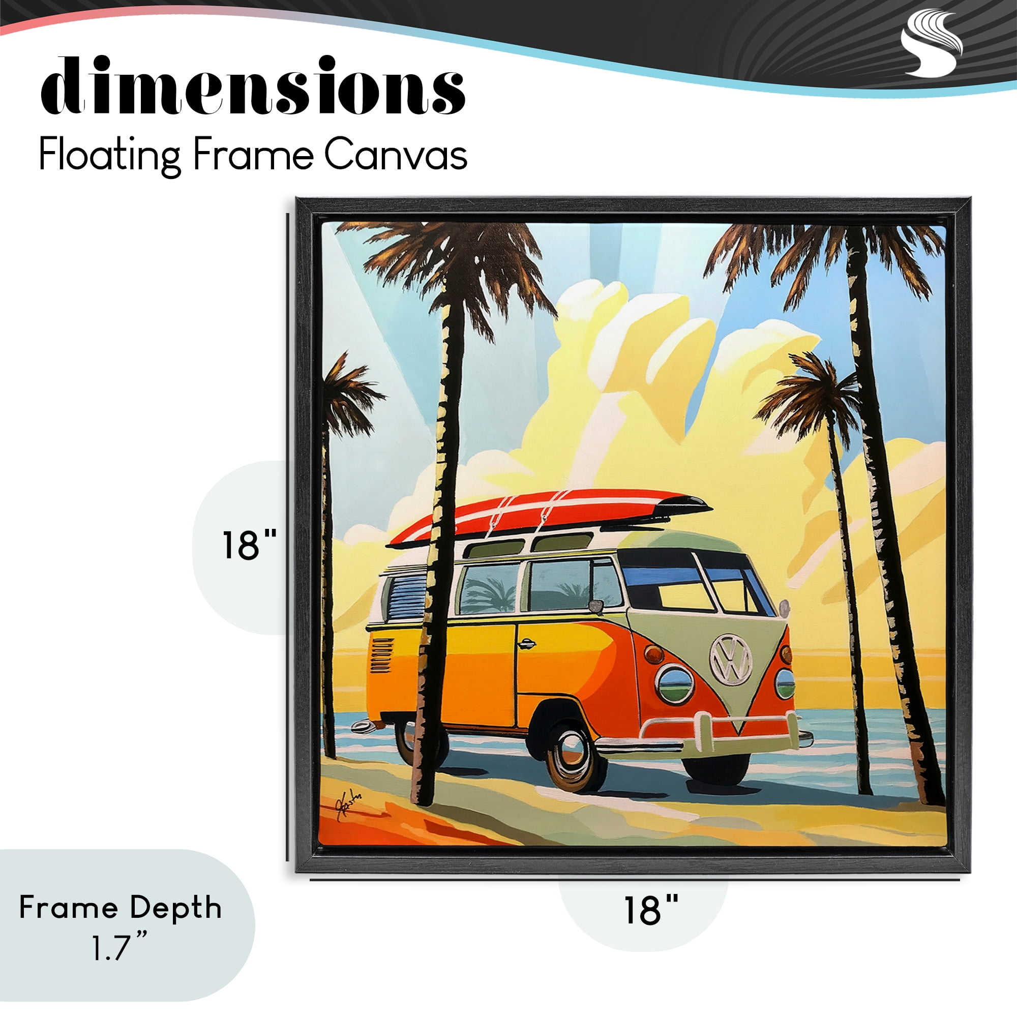 Stupell Industries Road Trip Beach Van Black Framed Floater Canvas Wall Art, design by John Jaster