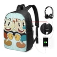 thumbnail image 2 of Cartoon Cuphead Mugman Laptop Backpack Daypack School Student Bookbag Satchel Rucksack Shoulders Travel Bag With USB Headphone Charging Port, 2 of 8