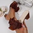 thumbnail image 2 of ZACPNCV Womens High Heel Mules Square Toe Block Heel Sandals Bow Embellishment Open Toe Dressy Slippers Party Shoes, 2 of 9