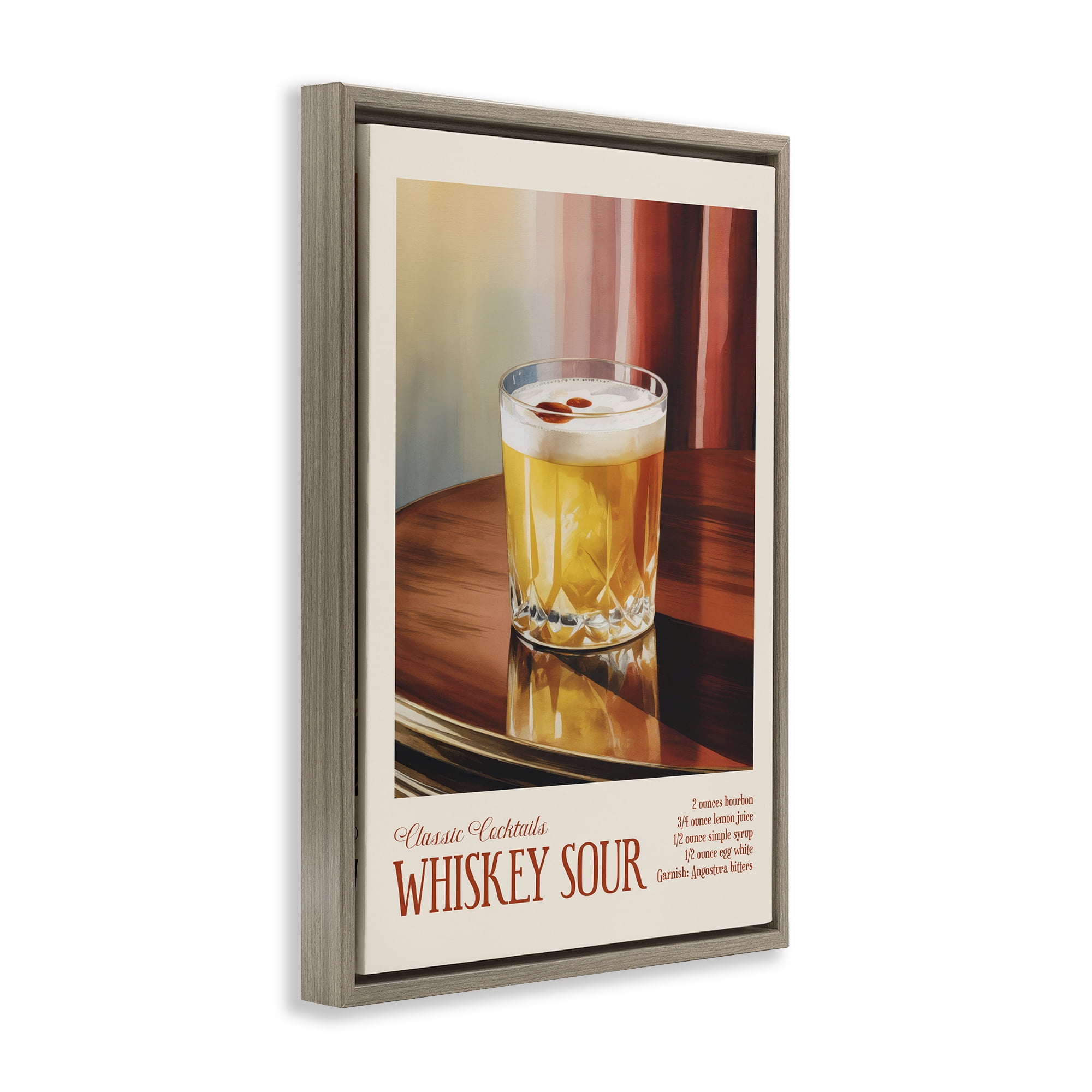 Stupell Industries Whiskey Sour on Table Brown Framed Floater Canvas Wall Art, design by Andreas Magnusson