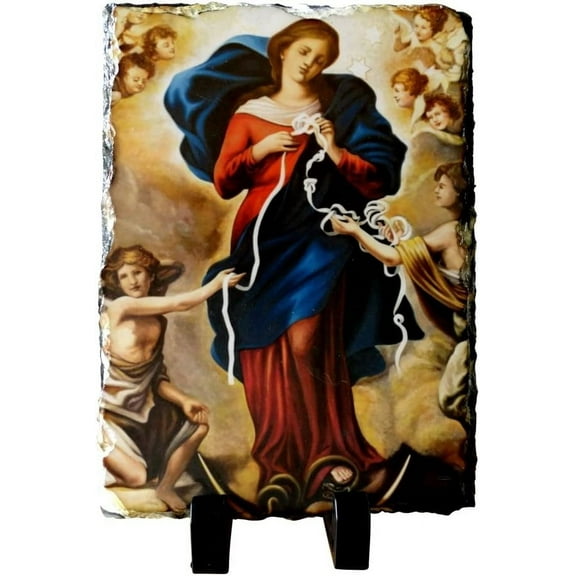 Our Lady Undoer Untier of Knots Maria Desatanudos Slate Stone Plaque Includes Blessed Prayer Card