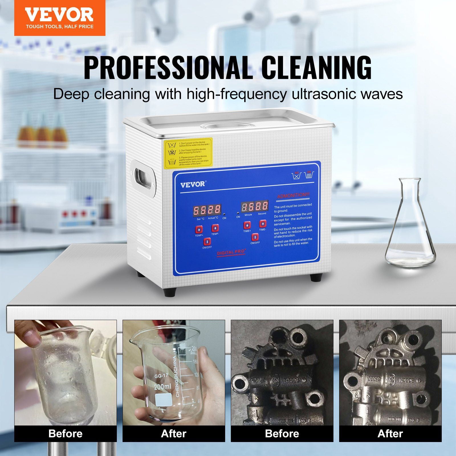 Ultrasonic Cleaner 3L Digital Timer Heater Professional Jewelry Cleaner Stainless Steel Heated Cleaning Machine for Glasses Watch Rings Small Parts Circuit Board