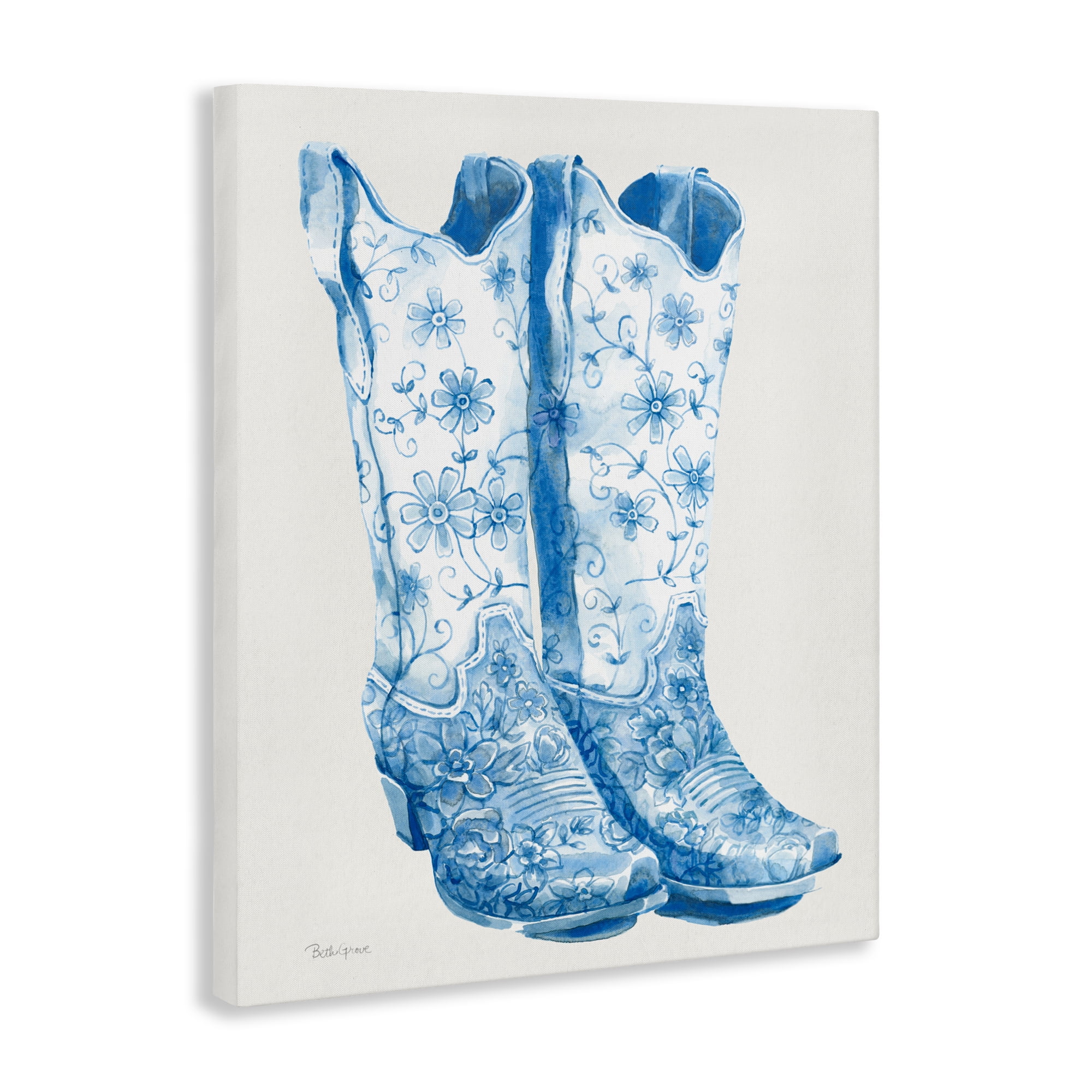 Stupell Industries Blue Boots with Floral Embroidery Canvas Wall Art, design by Beth Grove