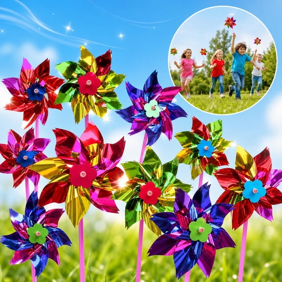Mixed Colors Plastic Sequined Pinwheels,Tutuviw 50 Pcs Pinwheels Toys,Pin Wheels for Outdoor,Windmills with Stick,Pinwheels for Yard and Garden Decor, Assorted Color