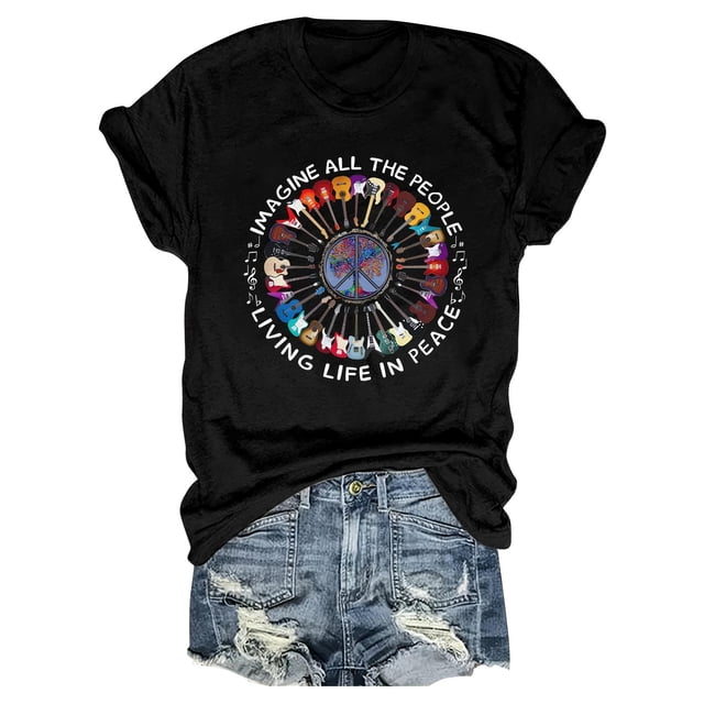Girl's Graphic Print T-Shirt - Short Sleeve Crew Neck Casual Top with Peace Symbols & Inspirational Quote, Lightweight Summer & Spring Tee, Machine Washable, Nontransparent Fabric