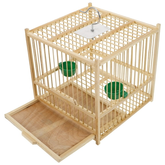QIFULL 1 Bird Cage for Pet Animals Bamboo Parrot Cage with Round Thoughtful Design