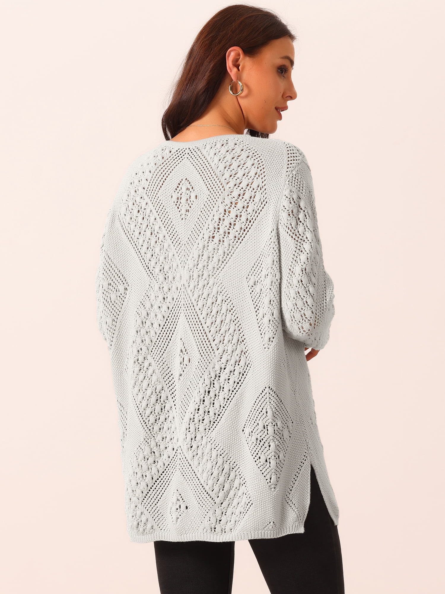 DARING DIVA Hollow Cable Knit Loose Casual Pullover Sweaters S Gray