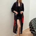 thumbnail image 2 of Defitshape Women's Silk Japanese Robe Summer Floral Bathrobe Luxury Maternity Satin Sleepwear Long Kimono Robe Soft Loungewear Red Black One Size, 2 of 5