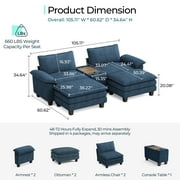 Linsy Home Oversized Modular Cloud Sectional Sofa with 2 Ottomans, 4 Seat Couches and Sofas Sectional with Versatile Console, Blue