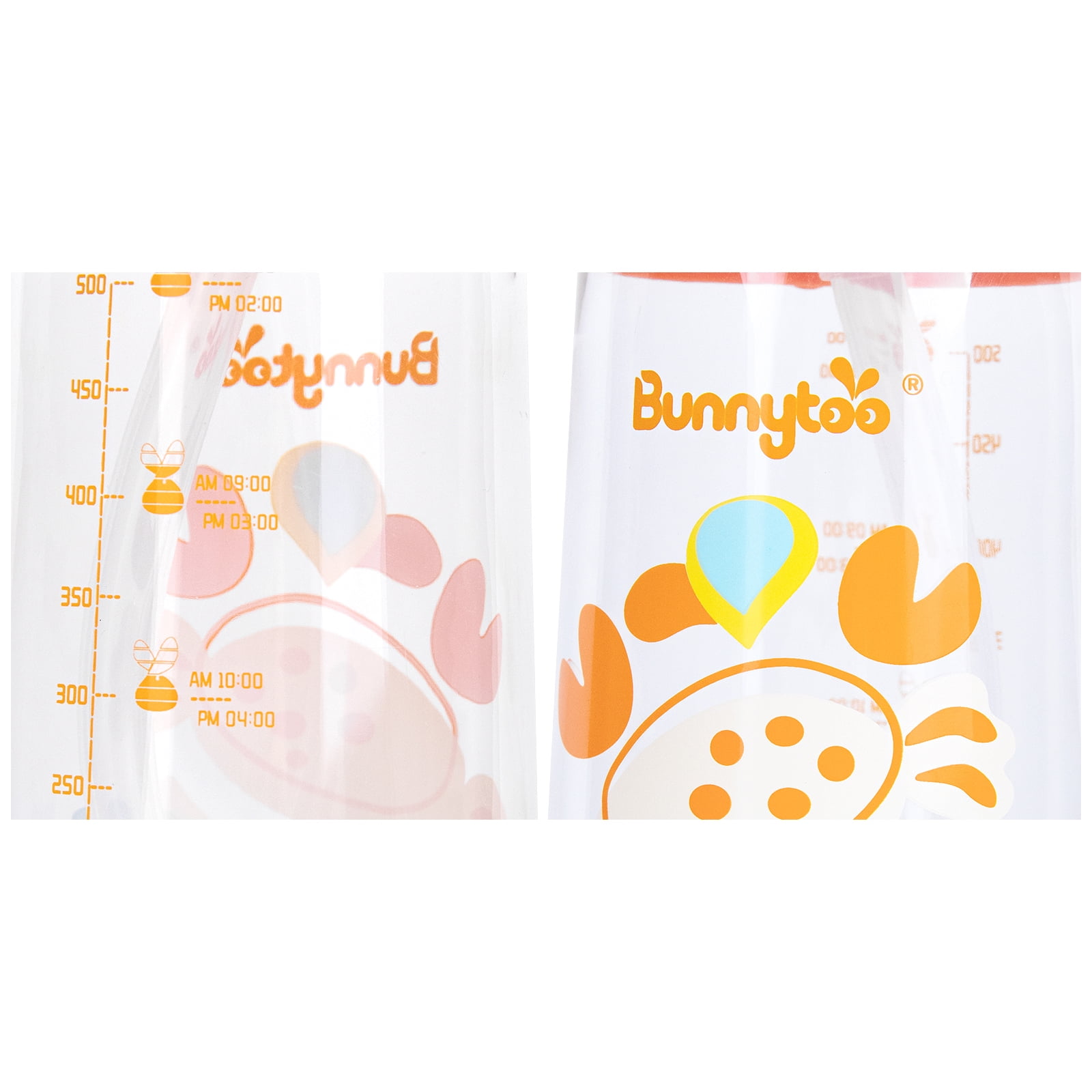 Bunnytoo Kids Water Bottle with Straw and Time Marker,16oz Reusable Travel  Cup with Shoulder Strap,Tritan&BPA Free,Soft Silicone Spout,Easy to