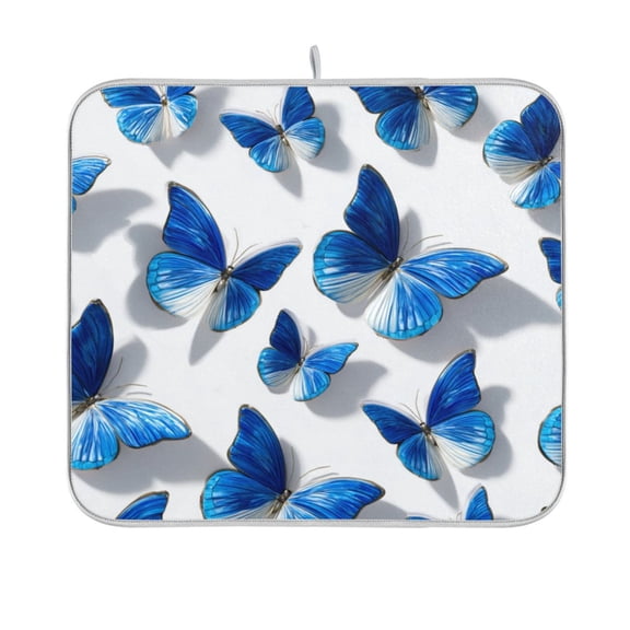 Dish Drying Mat Kitchen Mats Counter Absorbent Dish Pad for Home Decor Blue and White Butterfly 16x18in