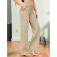 thumbnail image 5 of Wide Leg Pants Woman High Waist Yoga Pants with Pockets Loose Stretch Work Sweatpants Casual Lounge Khaki M, 5 of 7