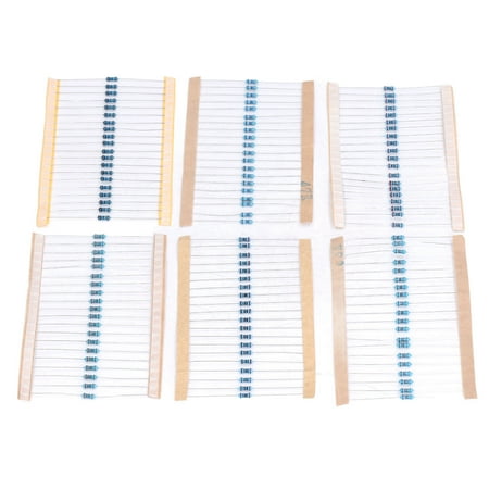 

Brrnoo 1% Accuracy Resistor 600Pcs 1/4W Resistor Kit 5 Color Ring Metal Film Resistor Assortment 1% Accuracy 10Ω-1MΩ Resistor Assortment