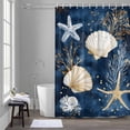 thumbnail image 5 of Nautical Bathroom Shower Curtain, Starfish Coral Shell Coastal Dark Blue Waterproof Washable Soft Bath Curtain for Bathtub Decor with 12 Hooks&Grommet, 66x72 Inch, 5 of 9