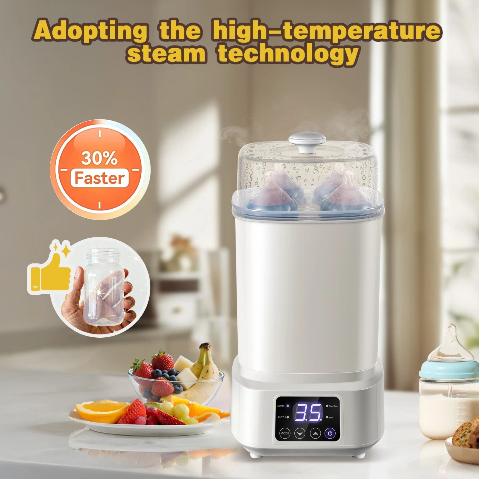 Baby Bottle Steamer and Dryer:8 in 1 Compact Electric Steam Portable for Travel Bottle Sterilizer and Dryer, Compact Electric Steam Baby Bottle Sterilizer (Esterilizador de Biberones Bottle Sanitiz